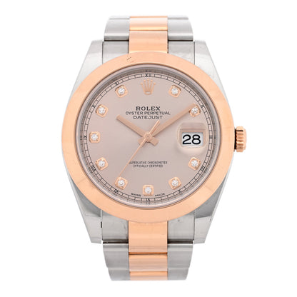 Rolex Stainless Steel 18K Everose Gold Diamond 41mm Oyster Perpetual Datejust Watch Sundust 126301 1 of 4