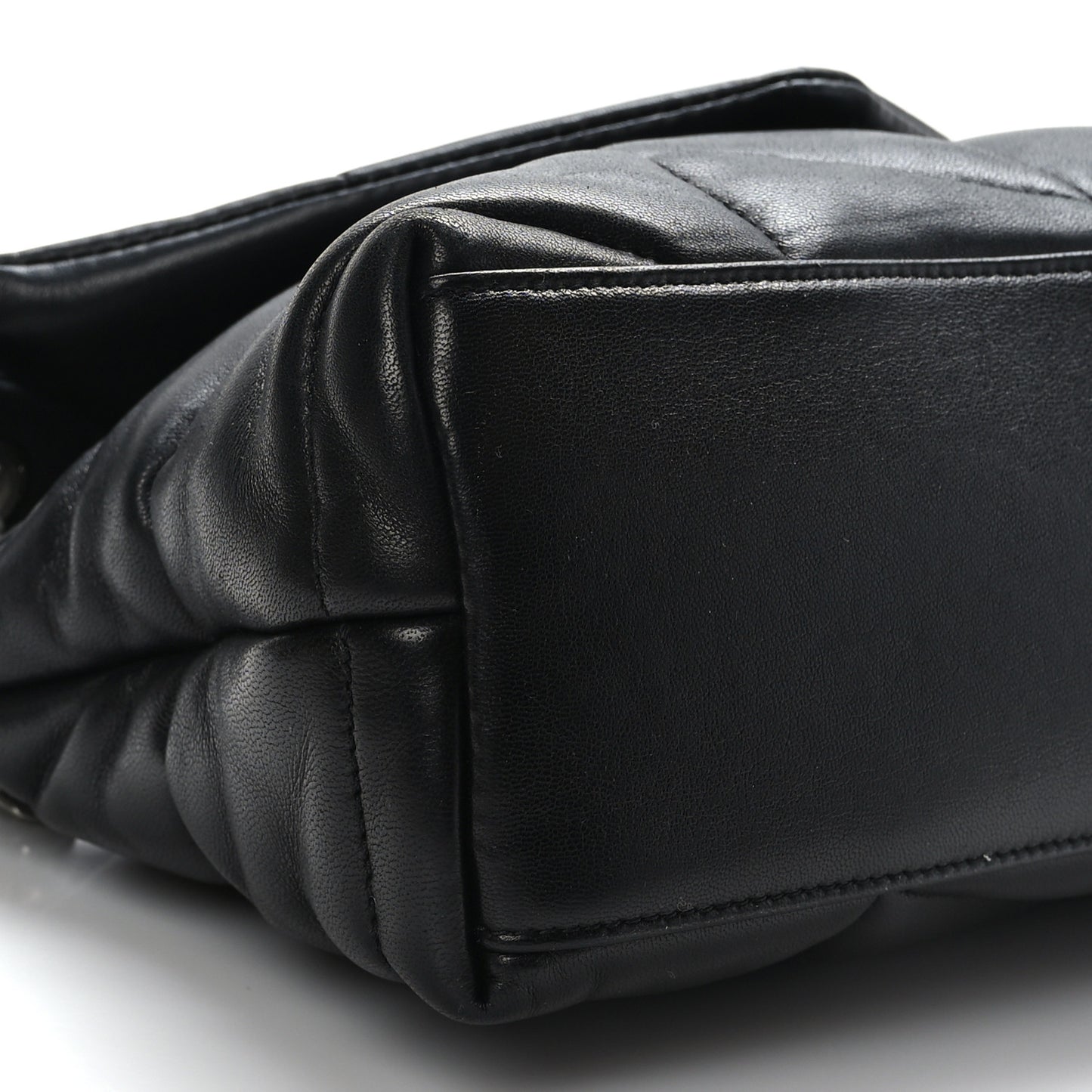 Lambskin Quilted Small Loulou Puffer Monogram Chain Satchel Black