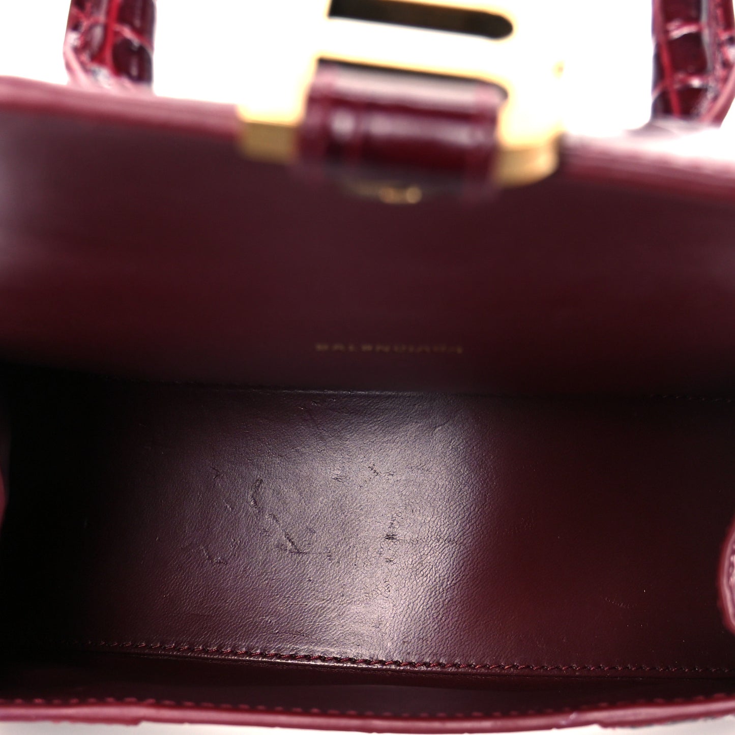 Shiny Calfskin Crocodile Embossed Hourglass Top Handle Bag XS Dark Red