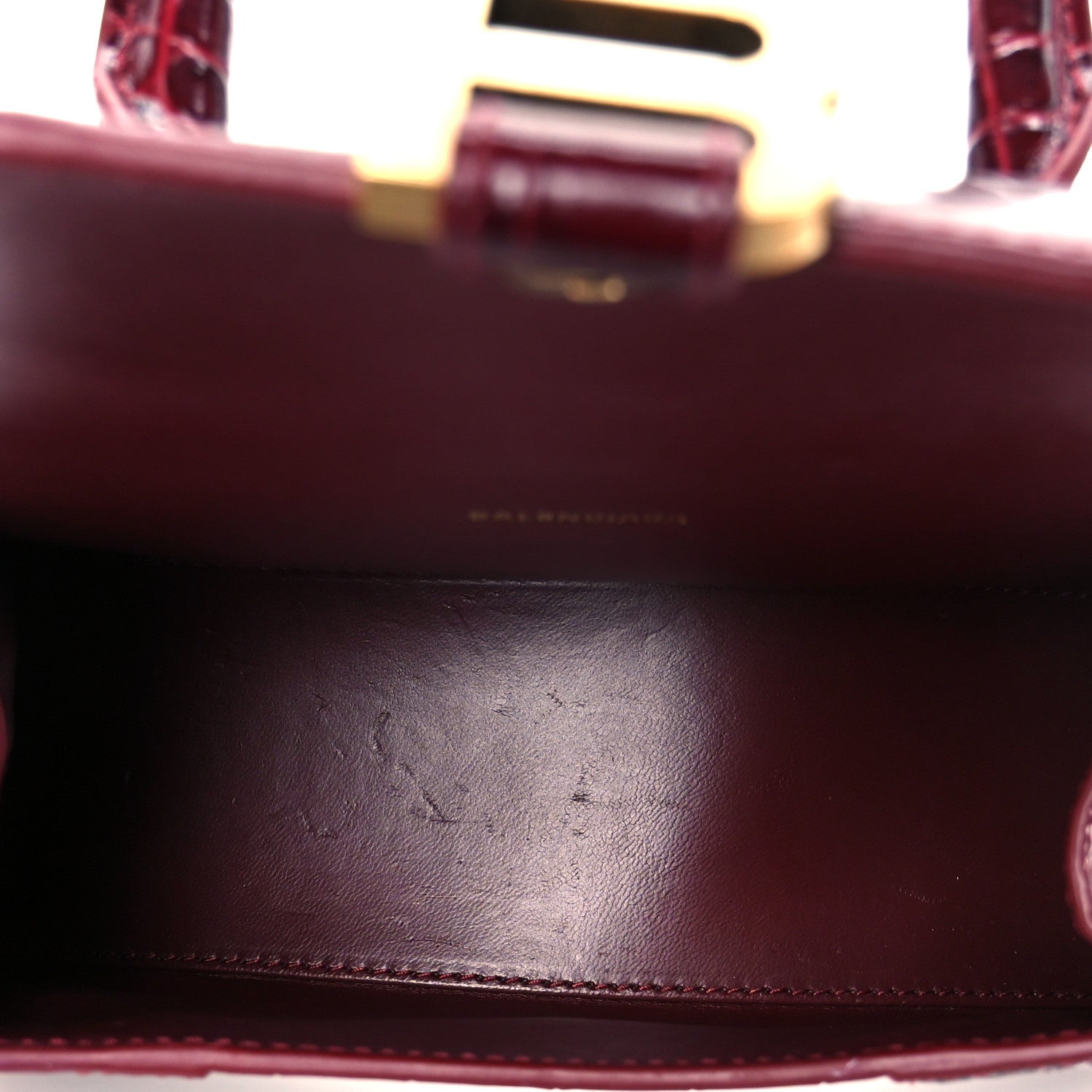 Balenciaga Shiny Calfskin Crocodile Embossed Hourglass Top Handle Bag XS Dark Red 5 of 10