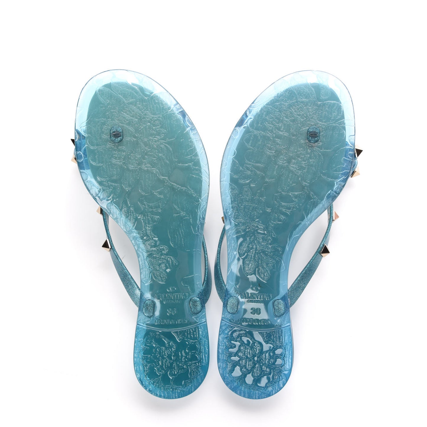 PVC Jelly Glitter Rockstud Bow Thong Sandals 36 Cerulean