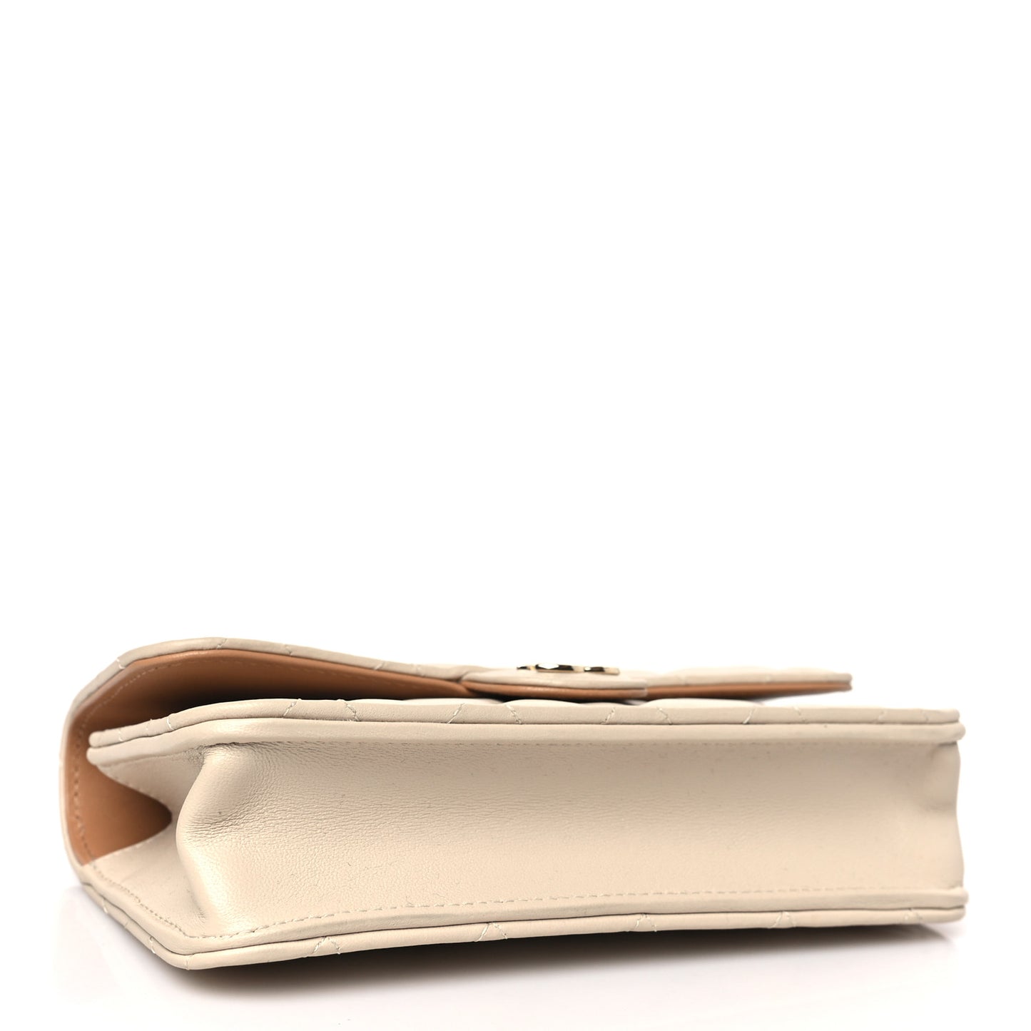 Lambskin Quilted Flap Phone Holder With Chain Beige Brown