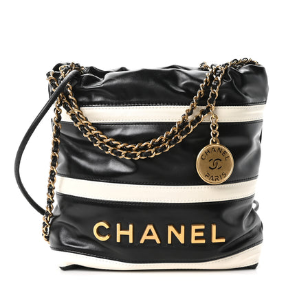 Chanel Shiny Calfskin Striped Mini Chanel 22 Black White 1 of 10