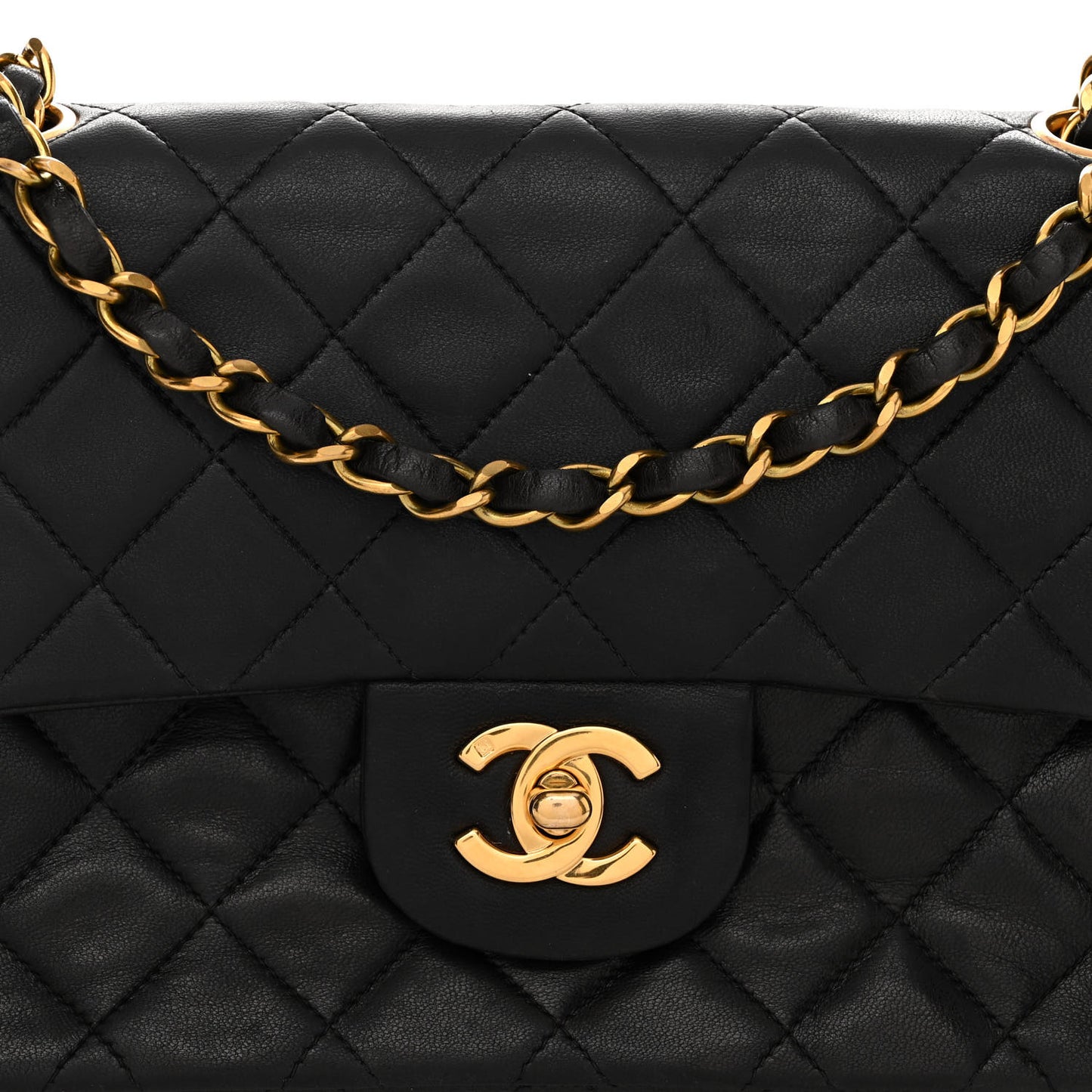 Lambskin Quilted Small Double Flap Black