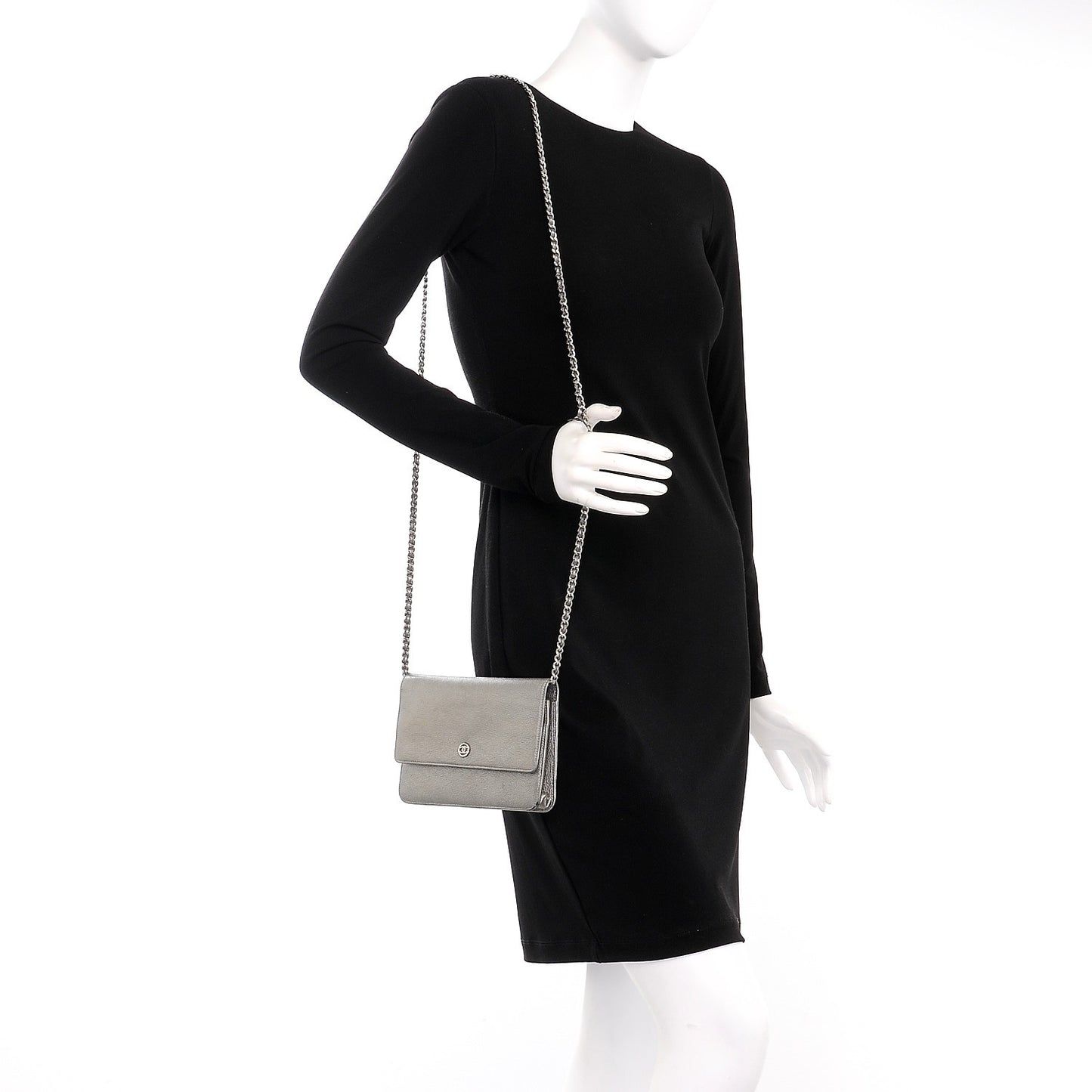 Metallic Goatskin Wallet On Chain WOC Silver