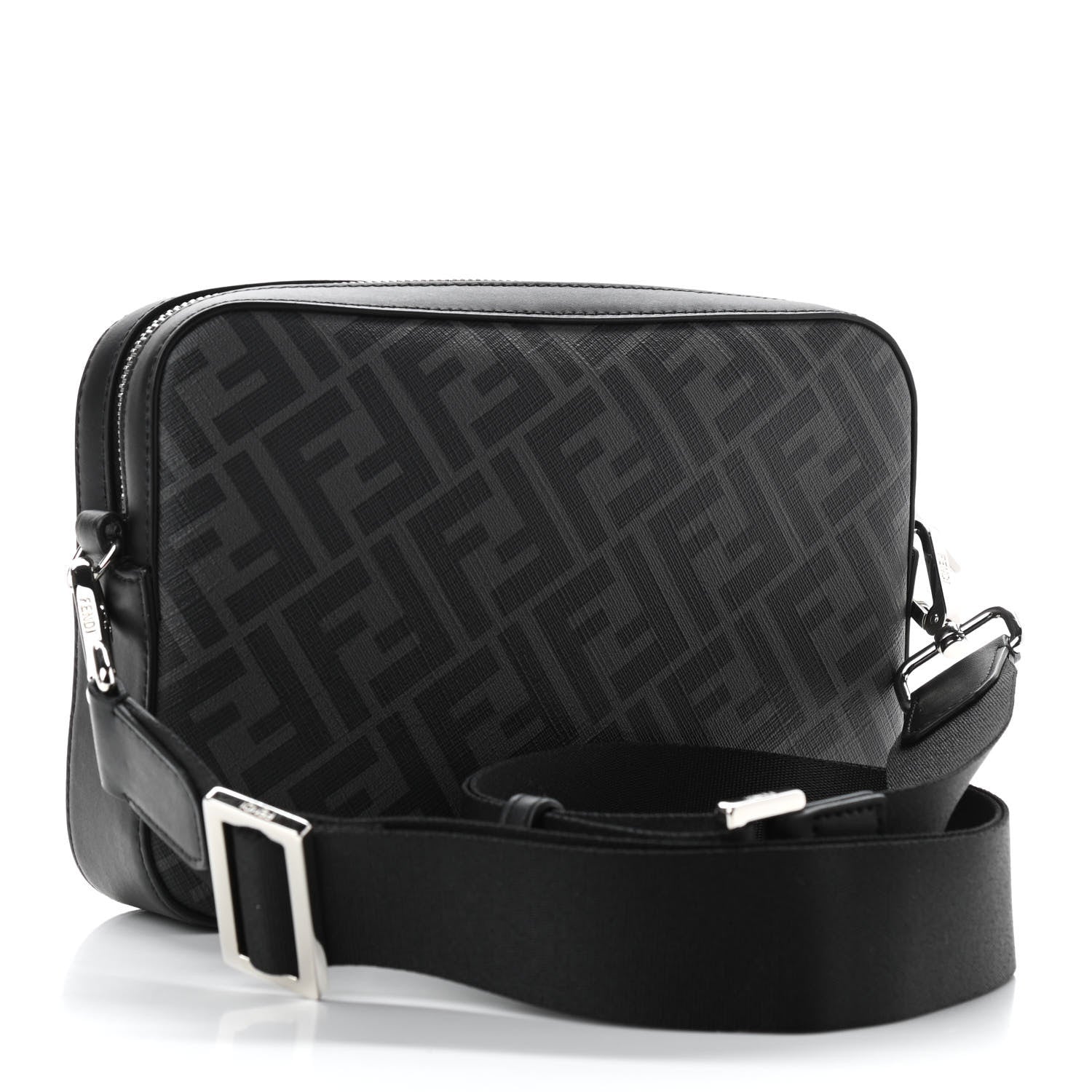Fendi Glazed Fabric Vitello Liberty FF 1974 Diagonal Medium Camera Case Black Sunflower 3 of 10