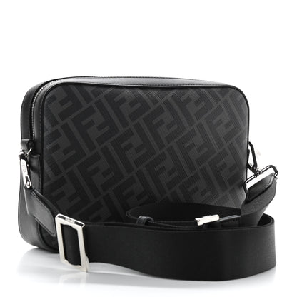 Fendi Glazed Fabric Vitello Liberty FF 1974 Diagonal Medium Camera Case Black Sunflower 3 of 10