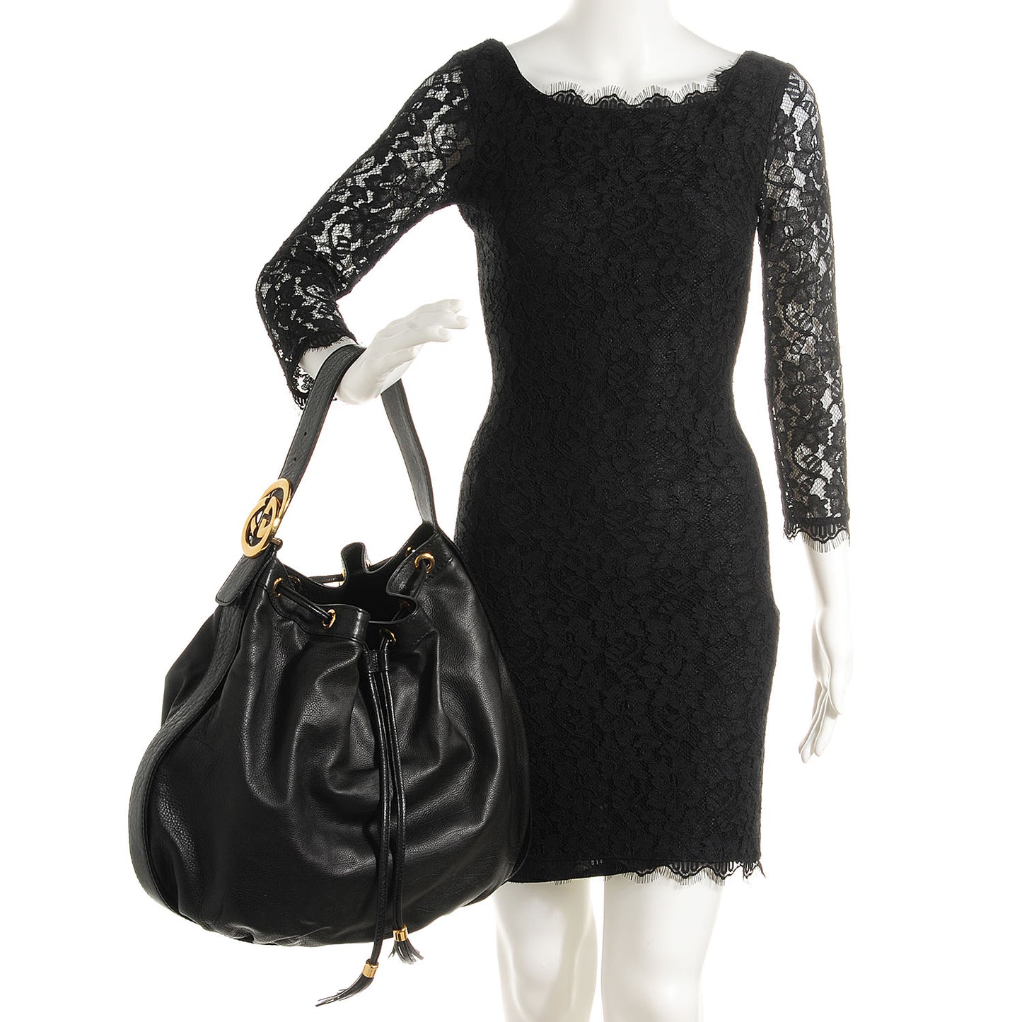 Pebbled Calfskin Medium Interlocking Icon Shoulder Bag Black