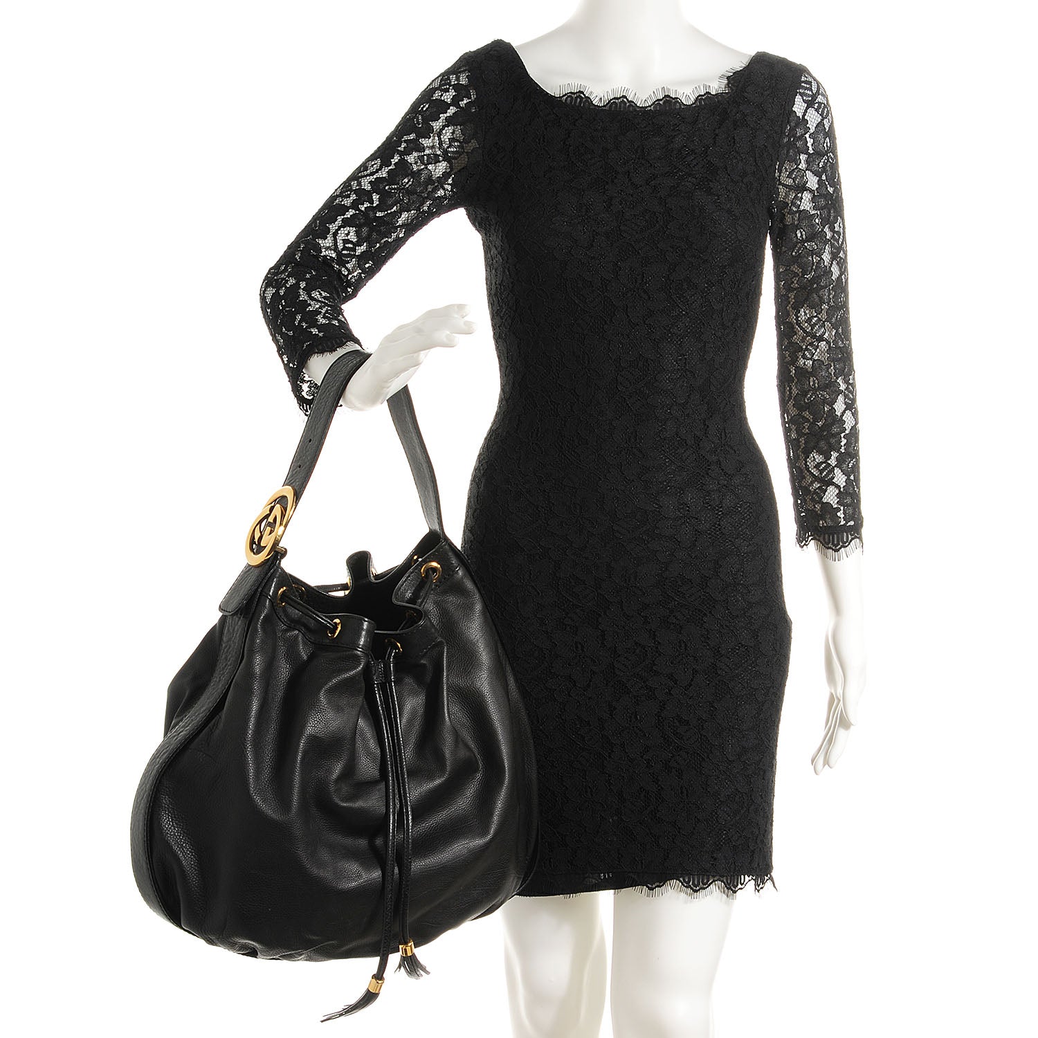 Gucci Pebbled Calfskin Medium Interlocking Icon Shoulder Bag Black 2 of 7