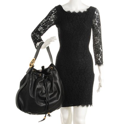 Gucci Pebbled Calfskin Medium Interlocking Icon Shoulder Bag Black 2 of 7