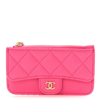Chanel Caviar Quilted Flap Zip Card Holder Dark Pink 1 of 10