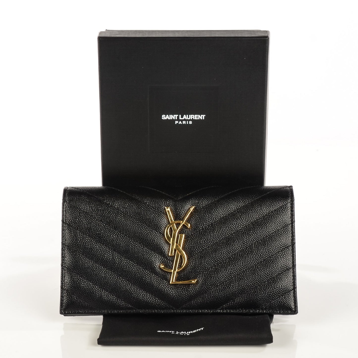 Grain De Poudre Matelasse Chevron Monogram Flap Wallet Black