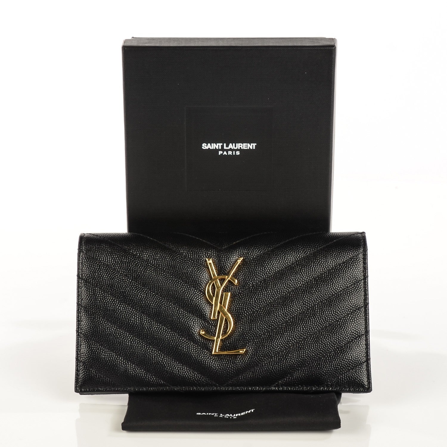 Saint Laurent Grain De Poudre Matelasse Chevron Monogram Flap Wallet Black 5 of 8