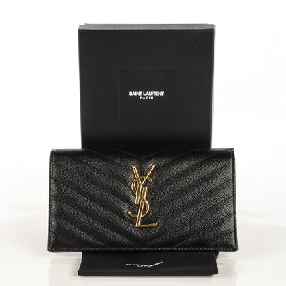 Saint Laurent Grain De Poudre Matelasse Chevron Monogram Flap Wallet Black 5 of 8