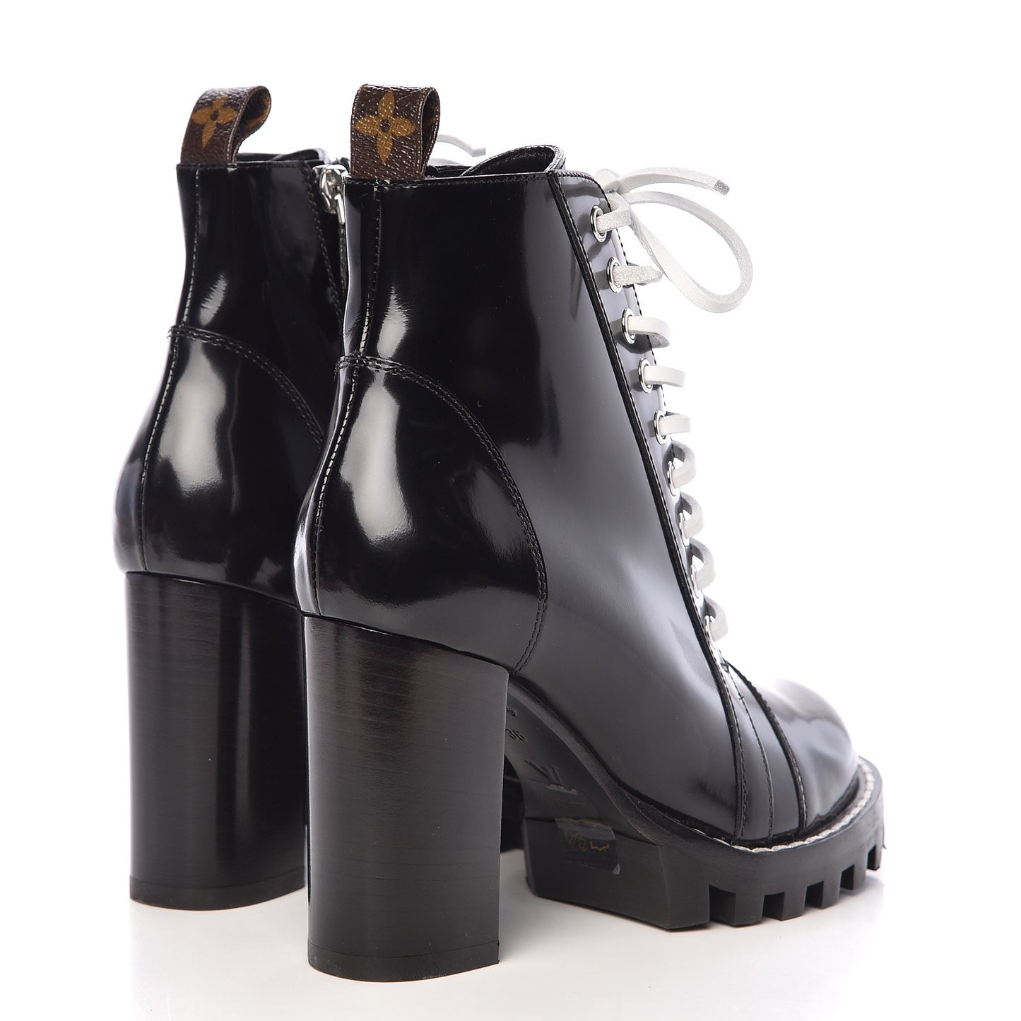 Glazed Calfskin Star Trail Ankle Boots 36 Black