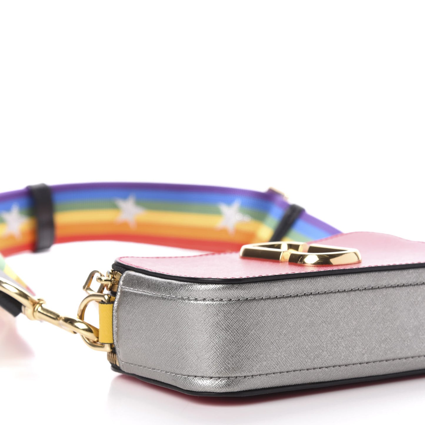 Saffiano Rainbow Strap Color Block Small Snapshot Camera Bag Pink Multicolor