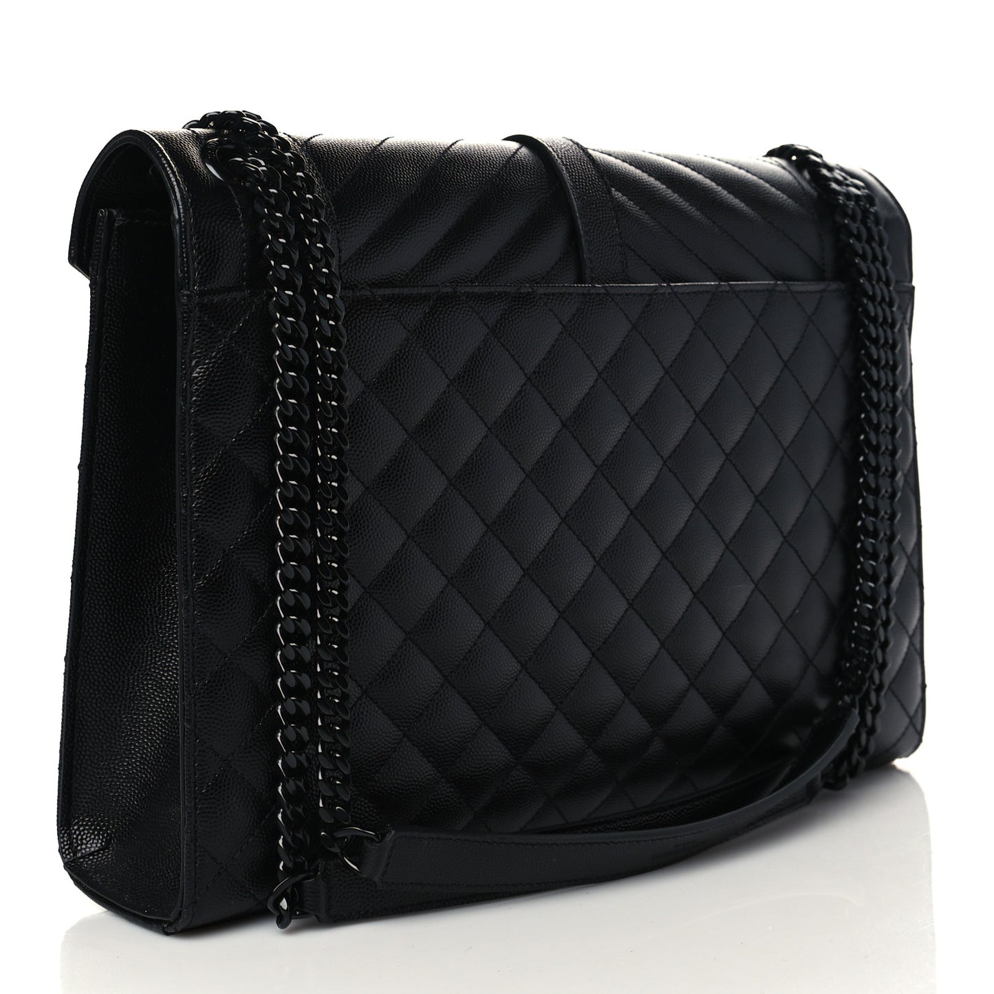 Grain De Poudre Textured Mixed Matelasse Large Triquilt Monogram Monochrome Satchel Black