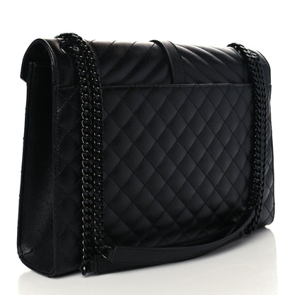 Saint Laurent Grain De Poudre Textured Mixed Matelasse Large Triquilt Monogram Monochrome Satchel Black 3 of 6