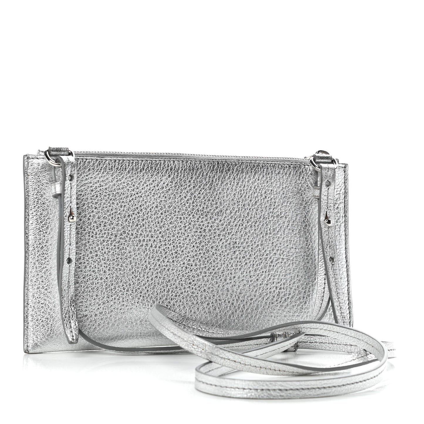 Metallic Calfskin Iconic Pouch Crossbody Black Silver