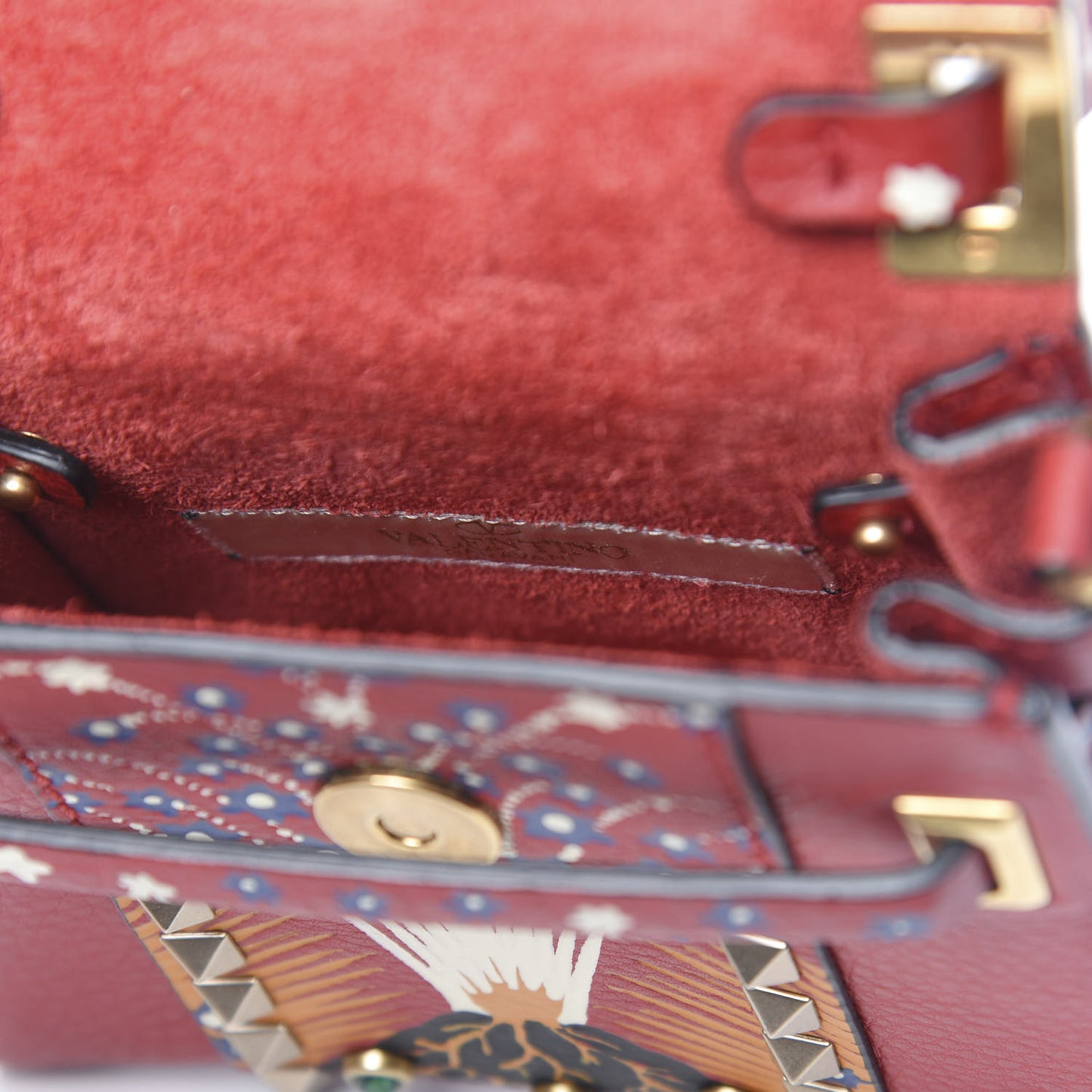 Grained Calfskin Enchanted Wonderland Micro My Rockstud Frame Bag Rosso Valentino