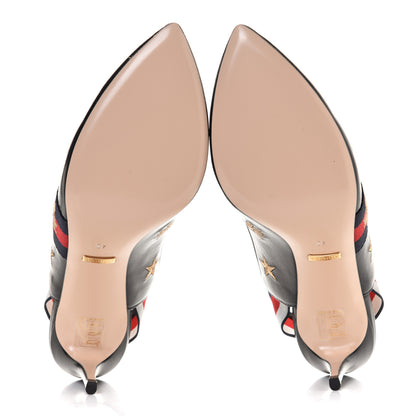 Gucci Malaga Kid Web Bee Star Embroidered Sylvie Mid Heel Slingback Pumps 40 Black 5 of 9