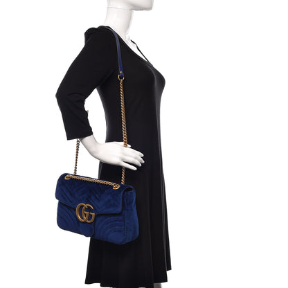 Gucci Velvet Matelasse Medium GG Marmont Shoulder Bag Cobalt Blue 2 of 11