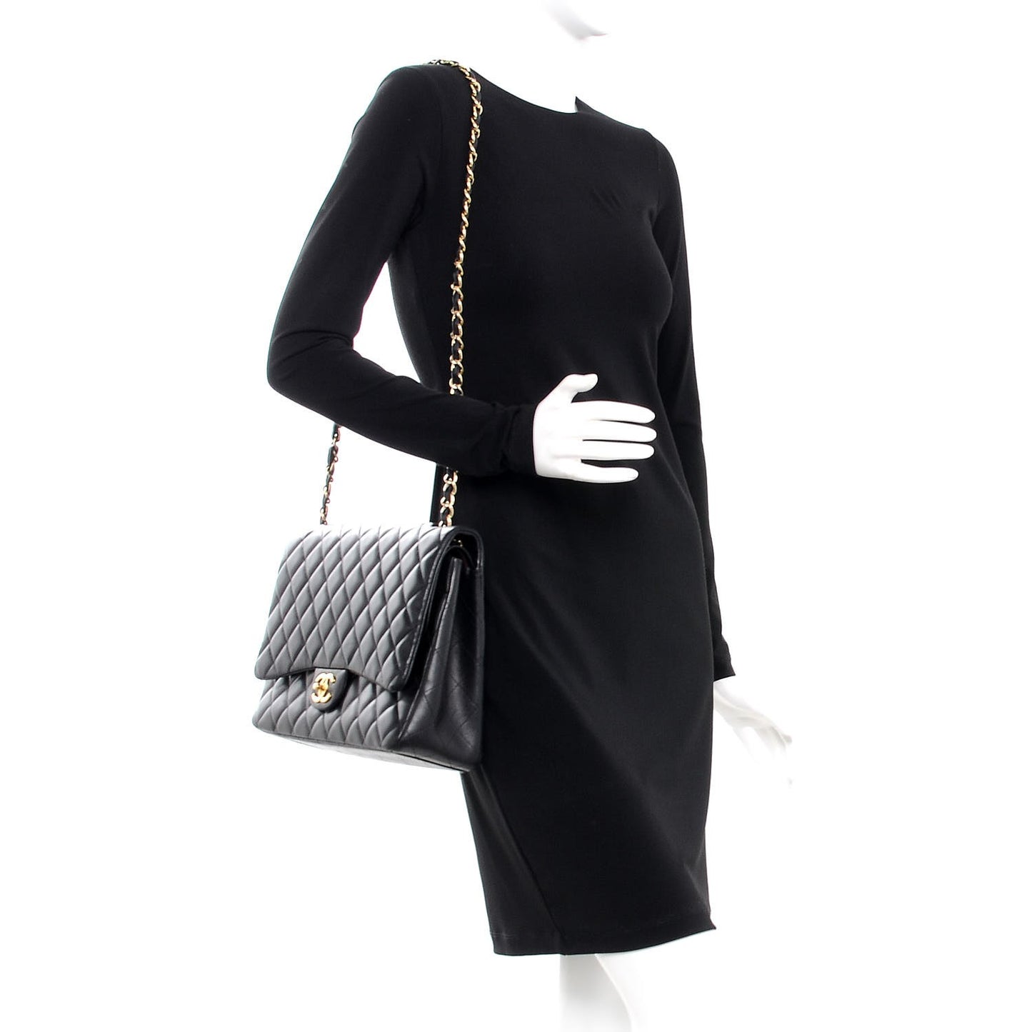 Lambskin Quilted Maxi Double Flap Black
