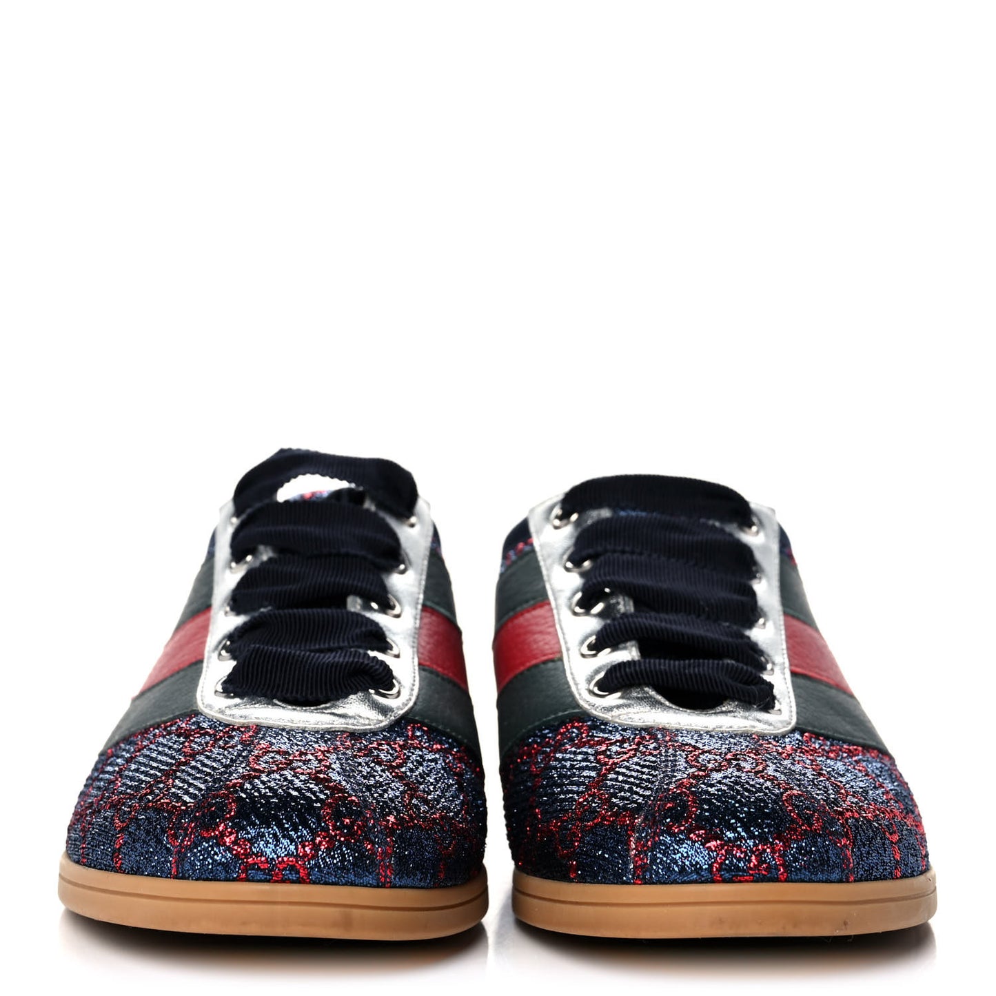 Lurex Calfskin Web GG Monogram Womens Falacer Sneakers 37 Iridescent Blue Iridescent Red Silver