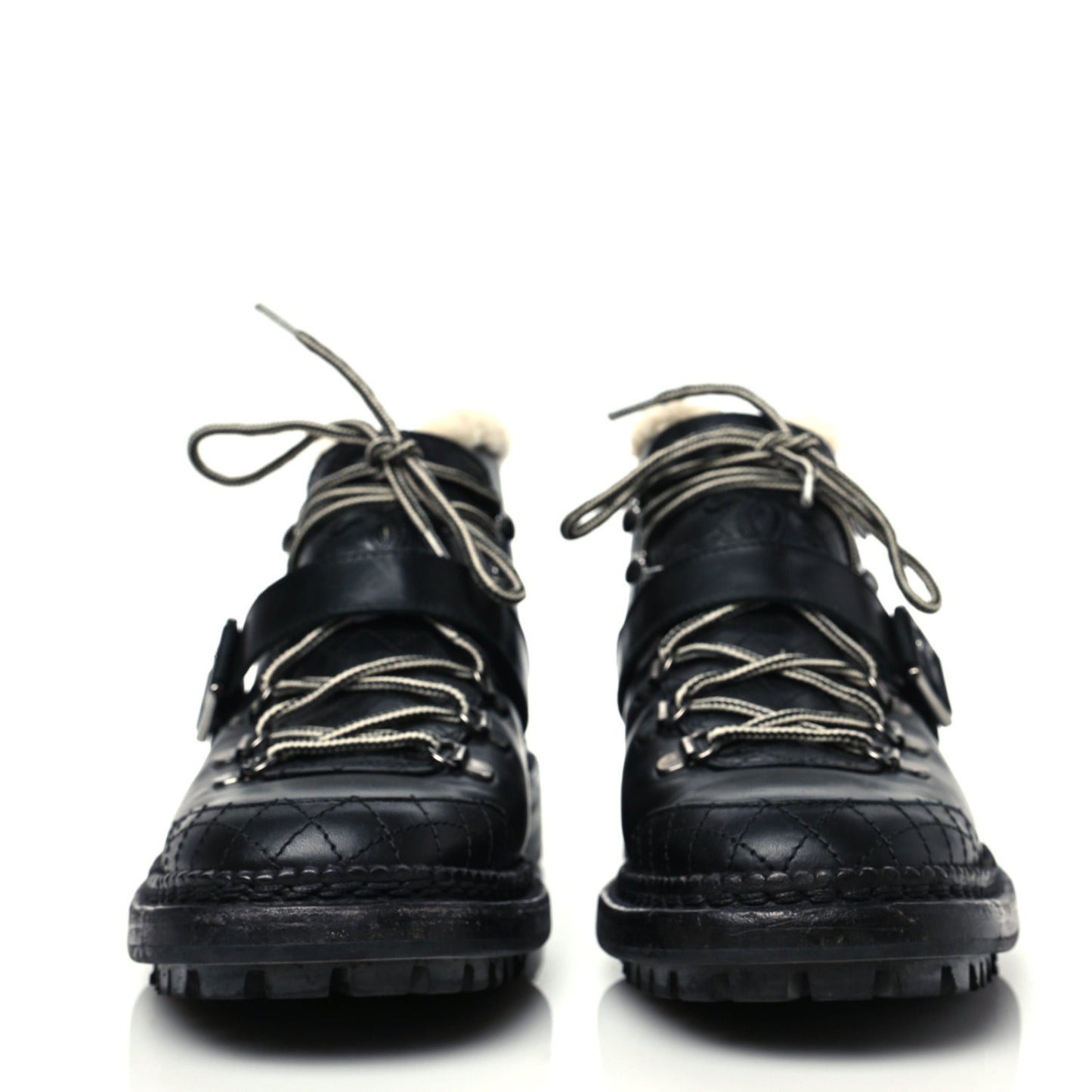 Shearling Calfskin Lace Up Short Boots 39.5 Black