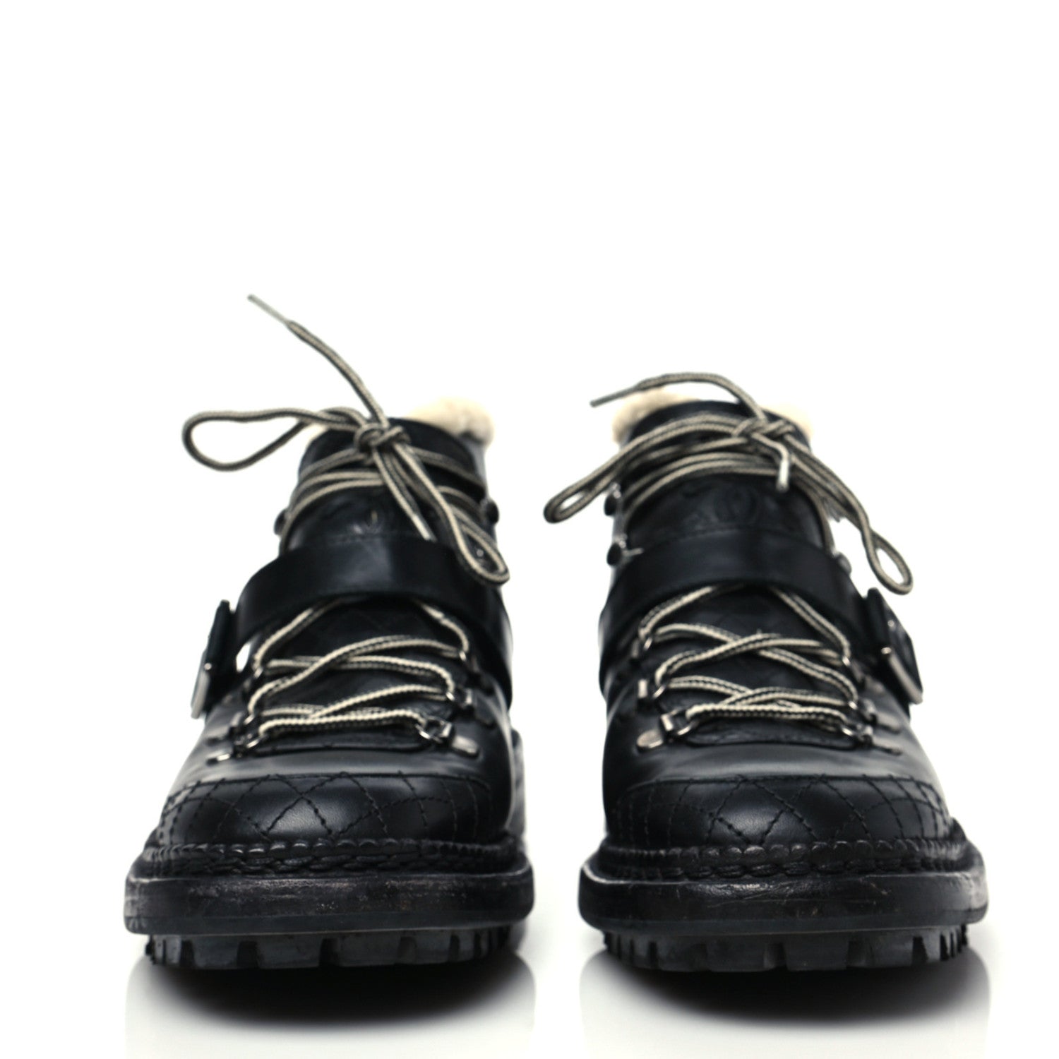 Chanel Shearling Calfskin Lace Up Short Boots 39.5 Black 2 of 6