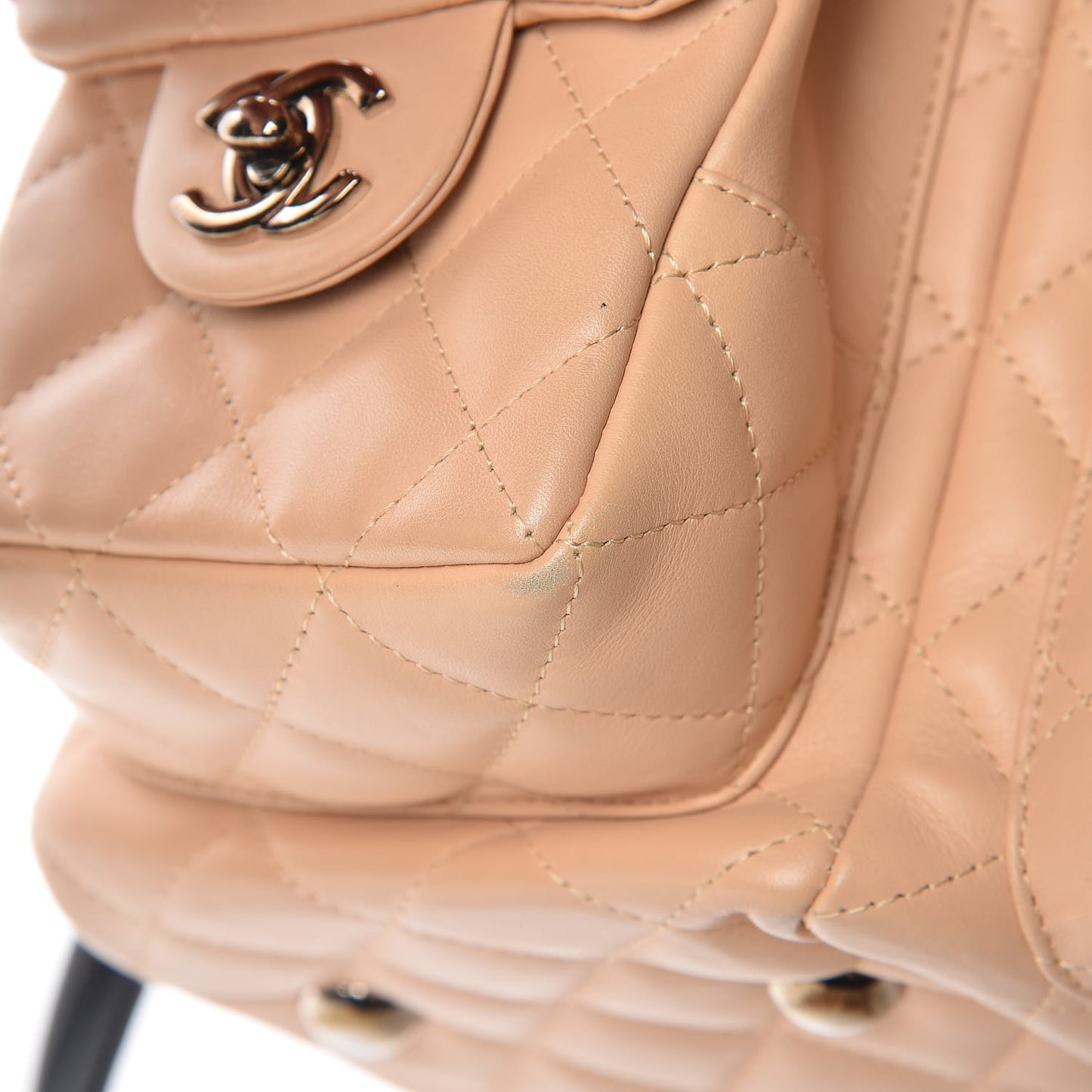 Calfskin Quilted Large Cambon Multipocket Reporter Beige Black