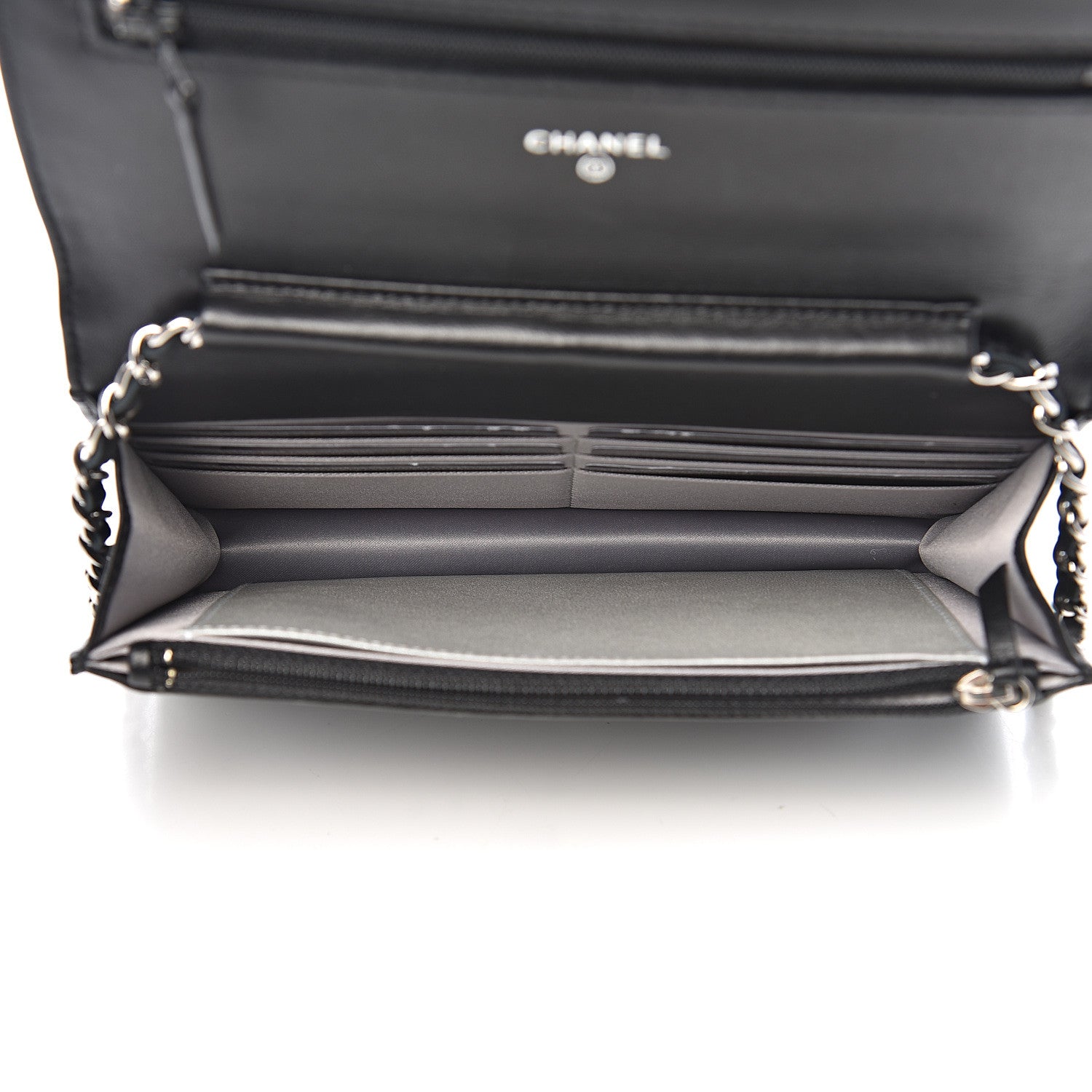 Chanel Lambskin Camellia Embossed Wallet on Chain WOC Black 4 of 11