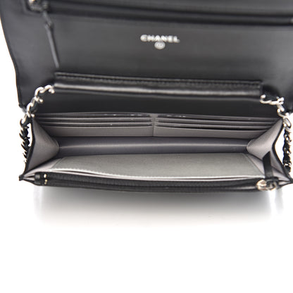 Chanel Lambskin Camellia Embossed Wallet on Chain WOC Black 4 of 11
