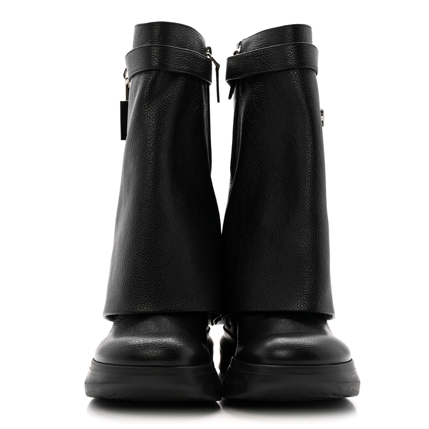 Grained Calfskin Shark Lock Biker Ankle Boots 37 Black