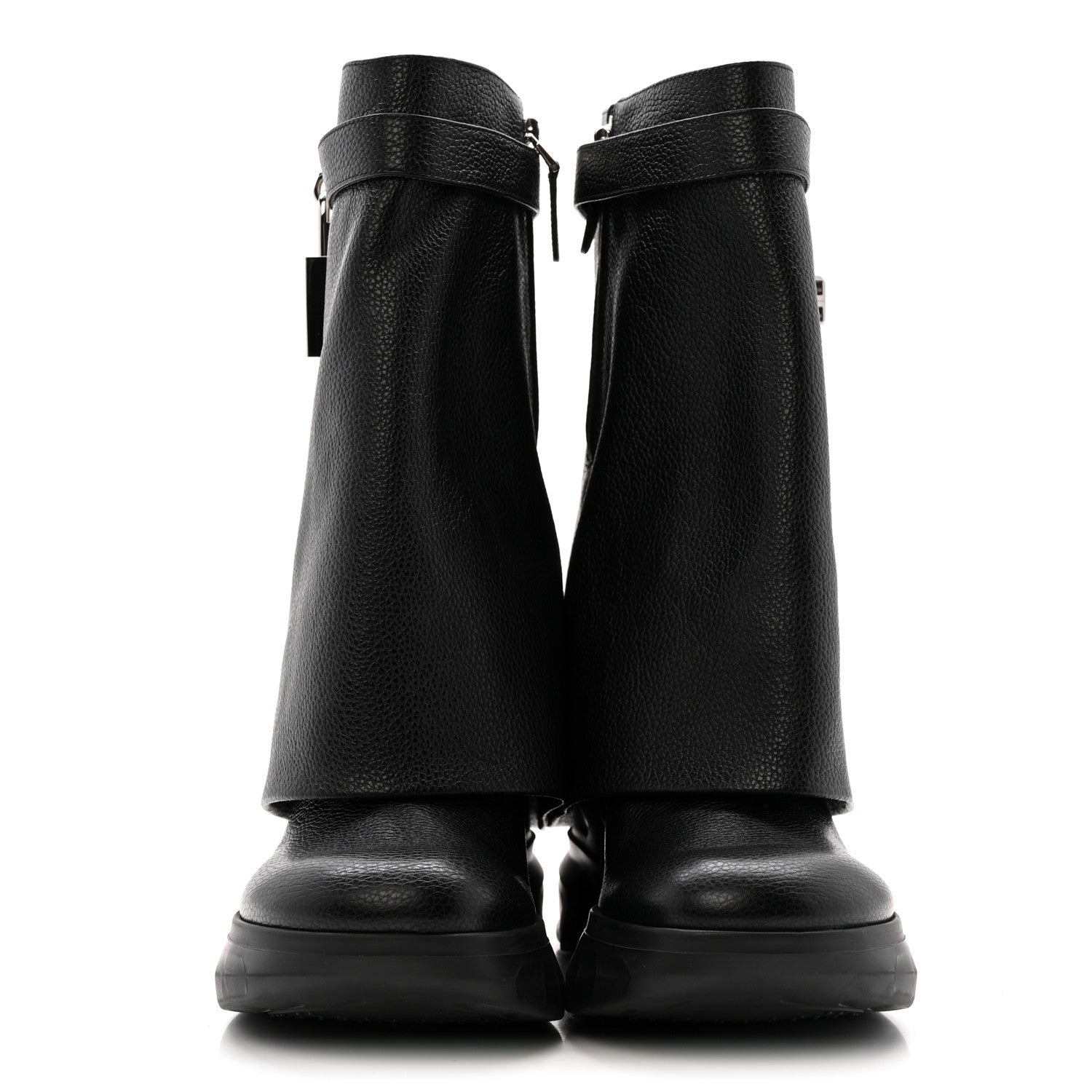Givenchy Grained Calfskin Shark Lock Biker Ankle Boots 37 Black 3 of 13
