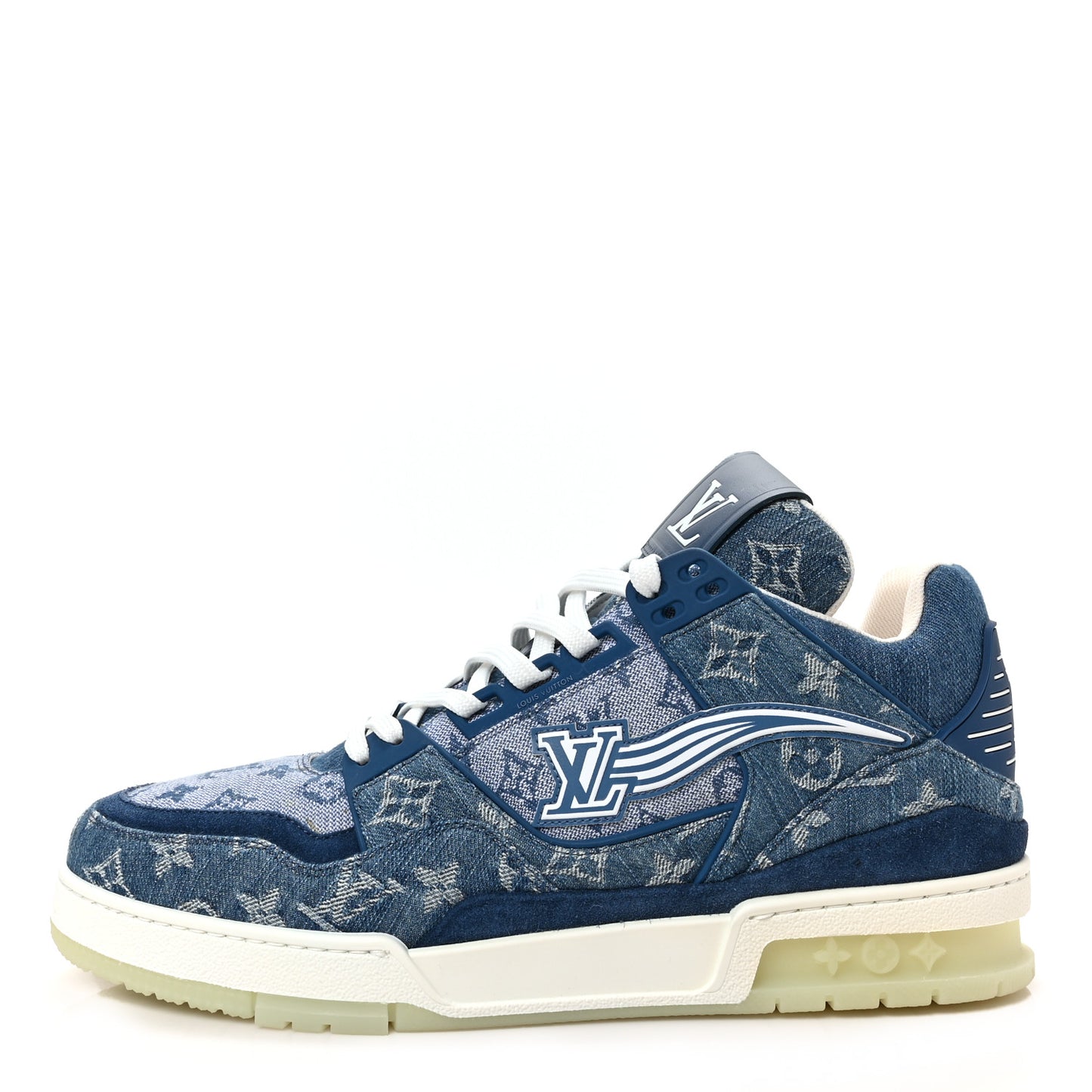 Monogram Denim Mens Trainer Sneakers 9 Blue