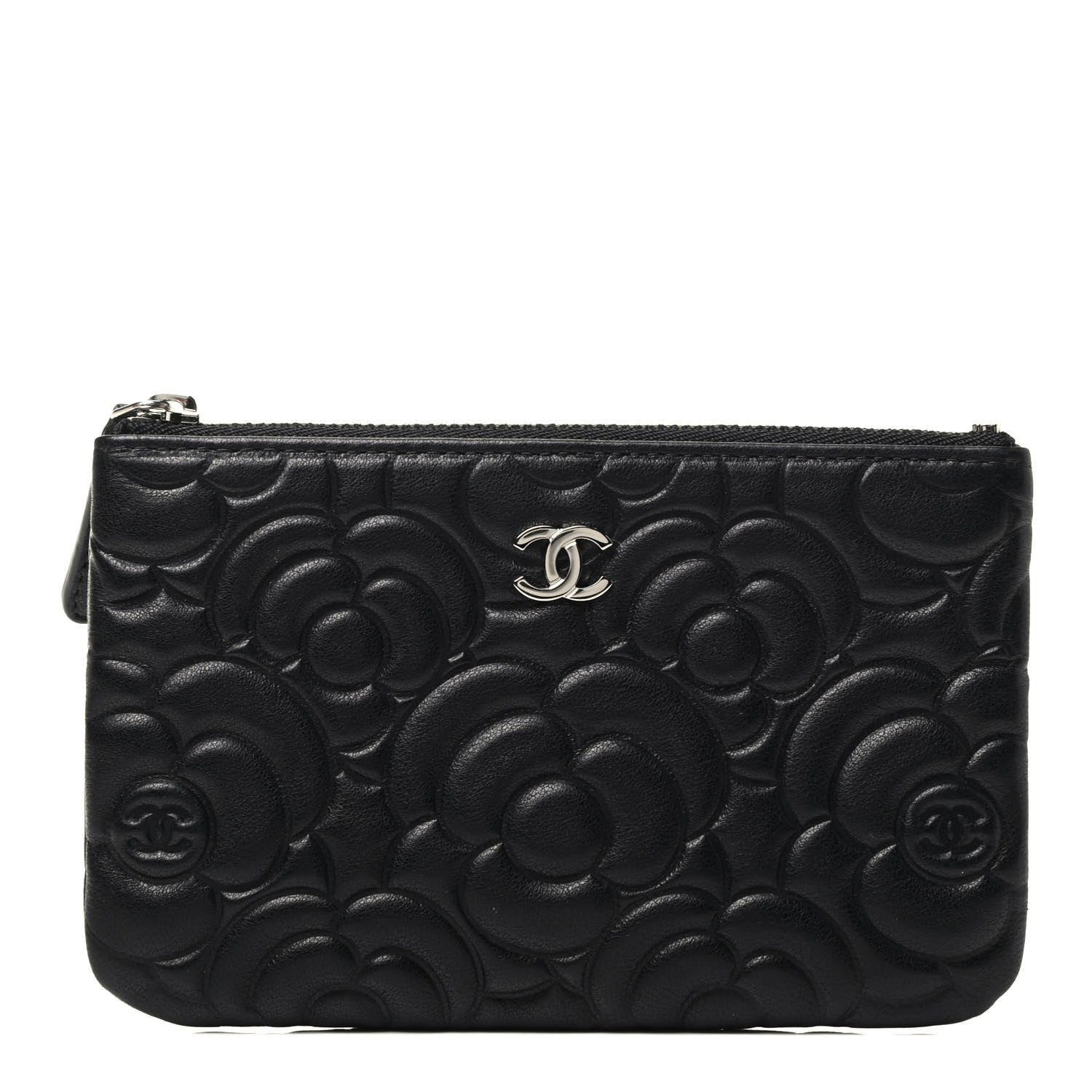 Chanel Goatskin Camellia Embossed Cosmetic Pouch Black 1 of 3