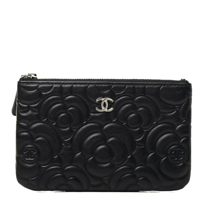 Chanel Goatskin Camellia Embossed Cosmetic Pouch Black 1 of 3