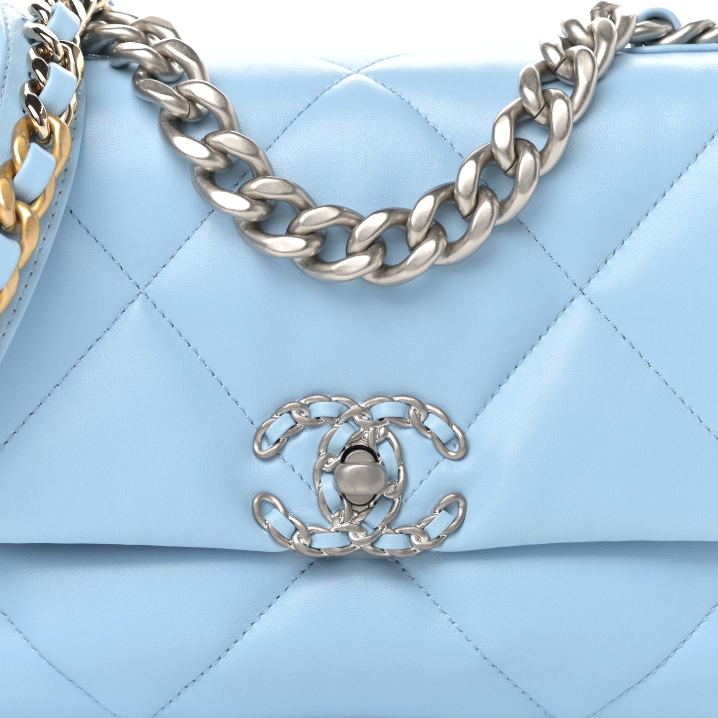 Lambskin Quilted Medium Chanel 19 Flap Light Blue