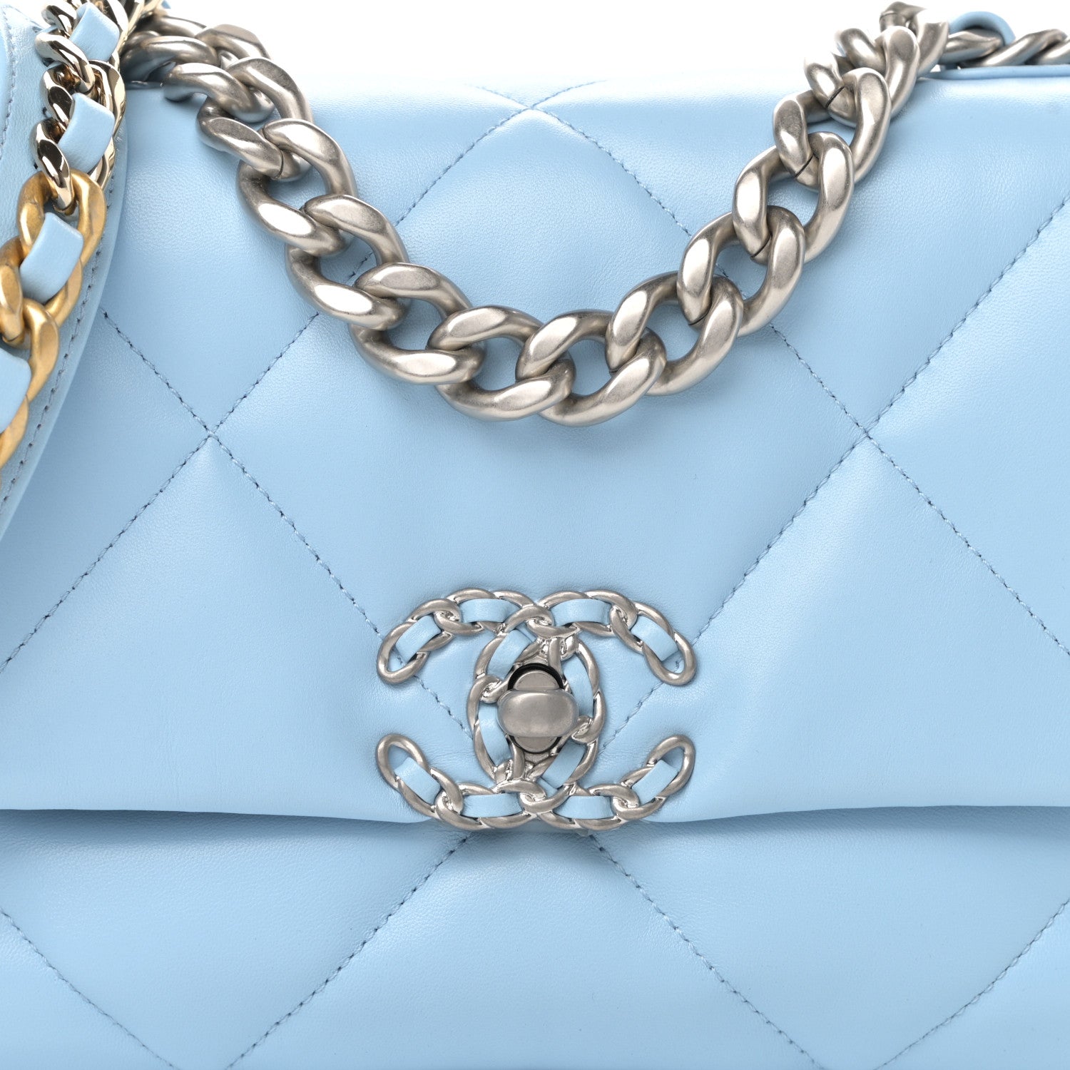Chanel Lambskin Quilted Medium Chanel 19 Flap Light Blue 8 of 10