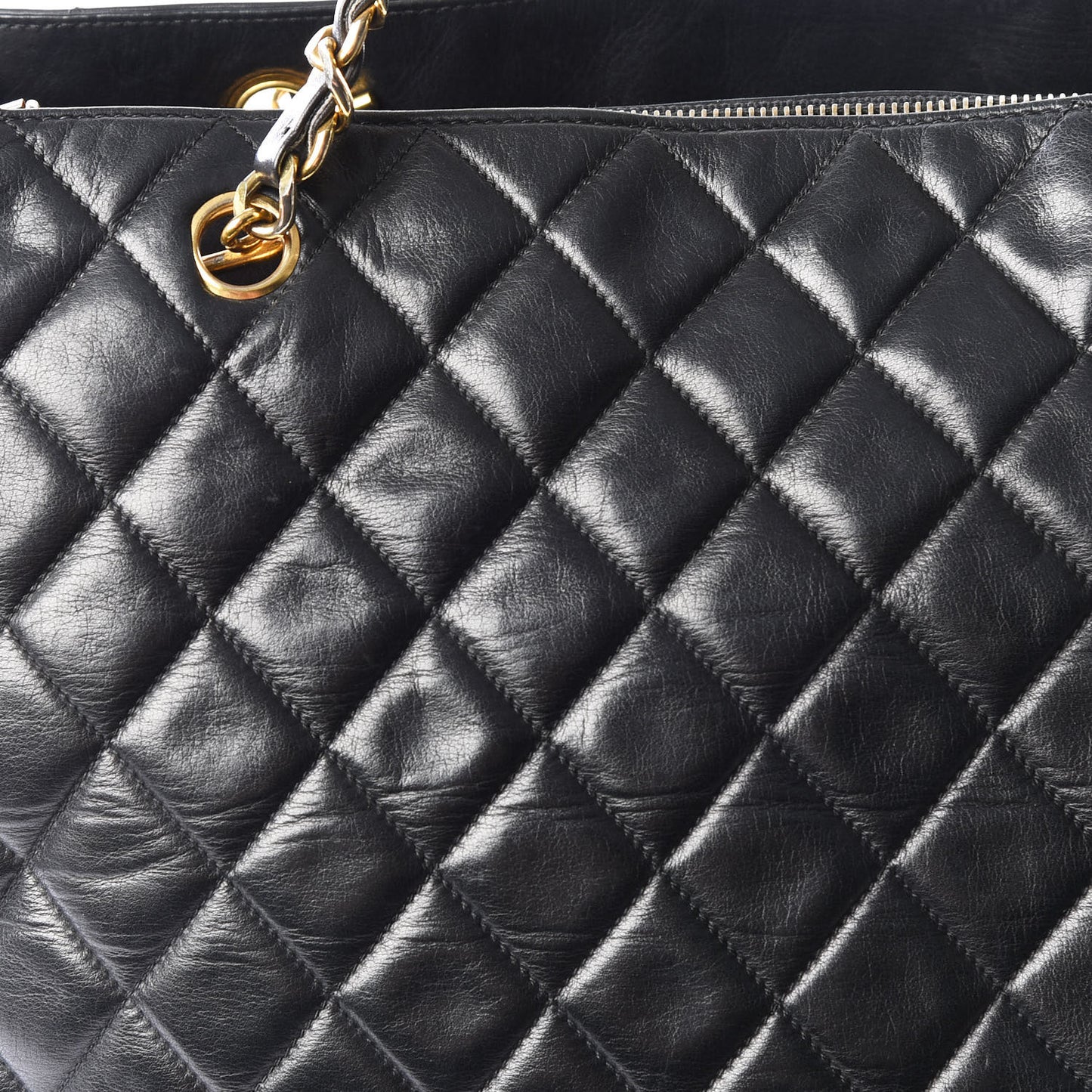 Lambskin Quilted Shopping Tote Black