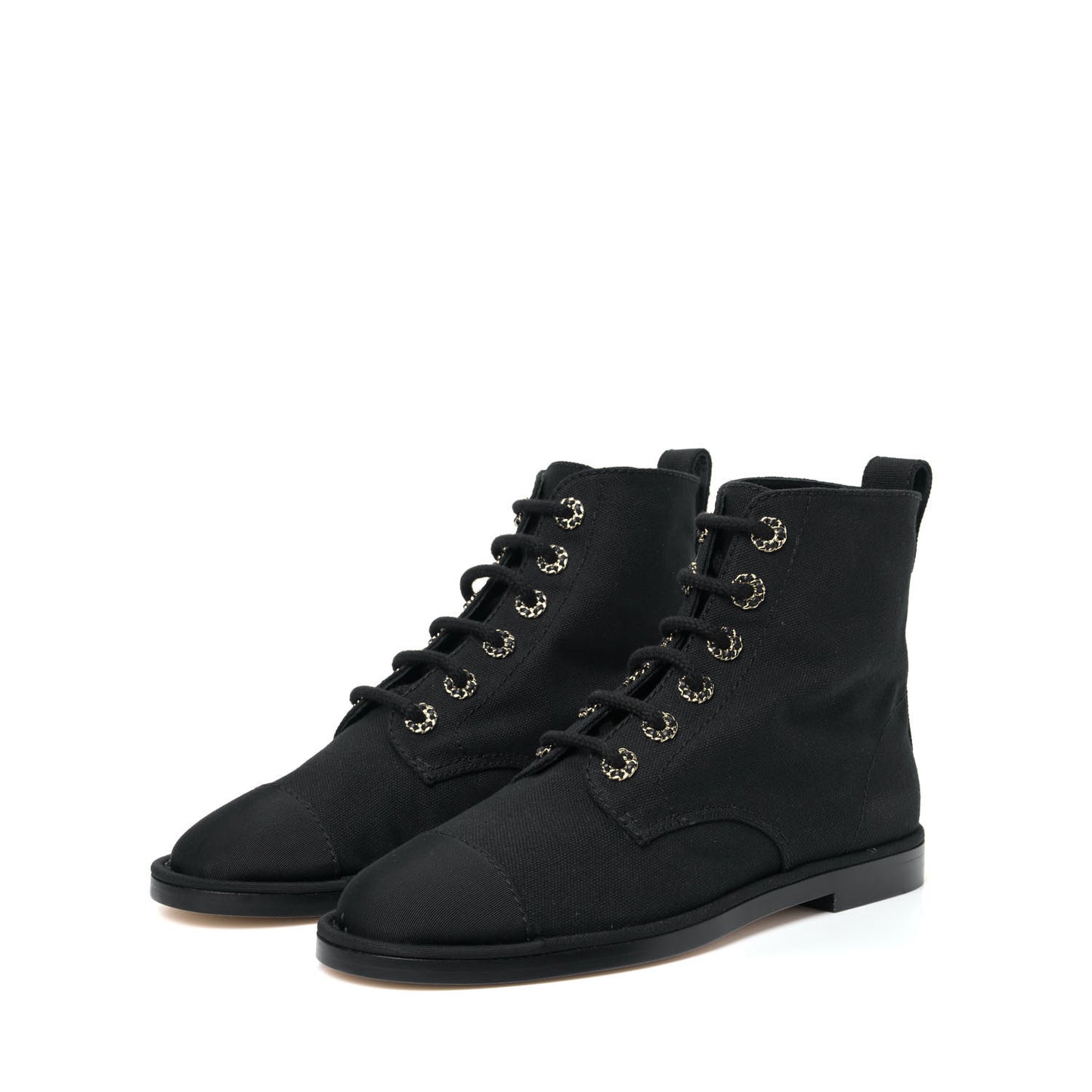 Cotton Grosgrain Cap Toe CC Lace Up Boots 37 Black