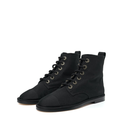Chanel Cotton Grosgrain Cap Toe CC Lace Up Boots 37 Black 4 of 15
