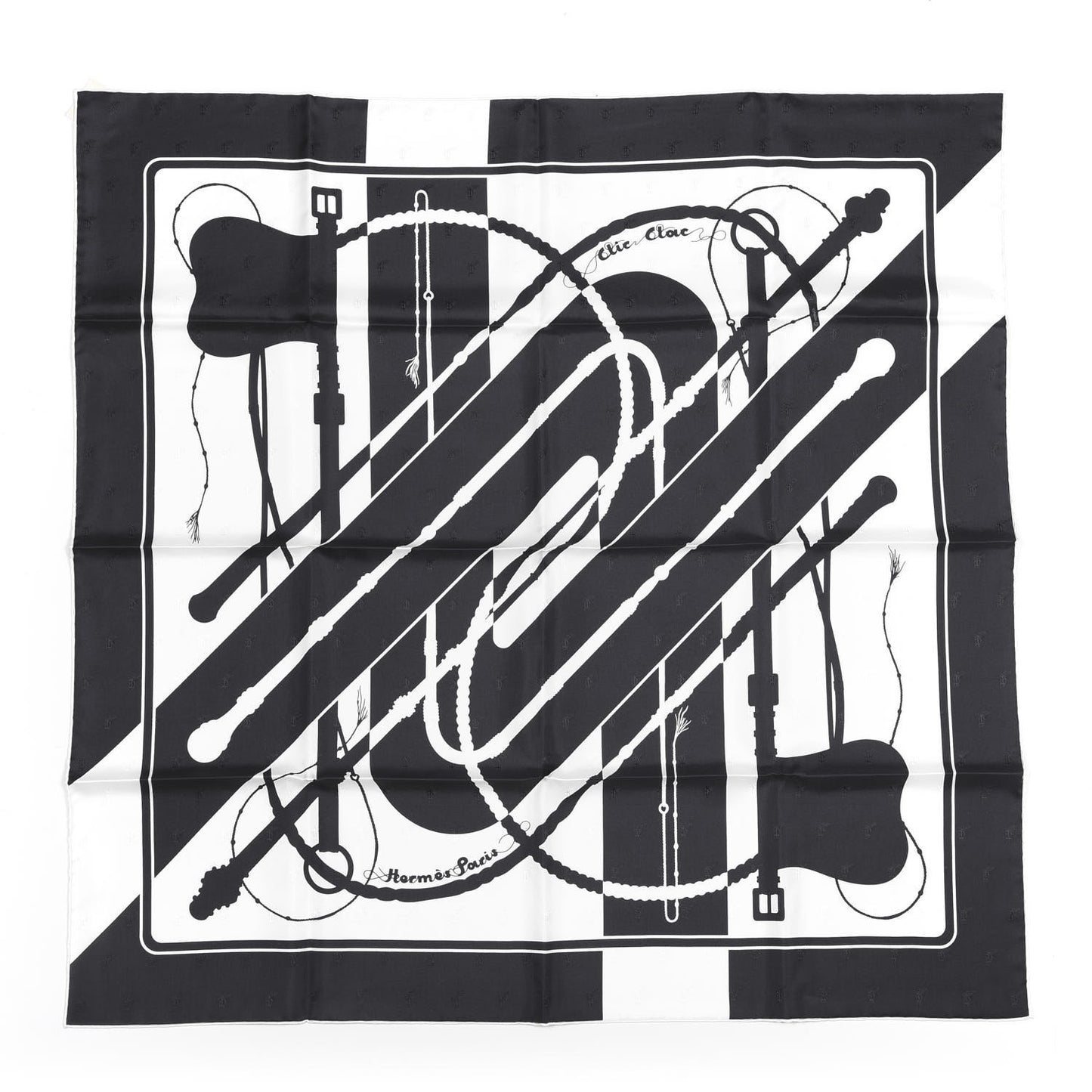 Silk Clic Clac Tattoo Scarf 90 Bleu Black White