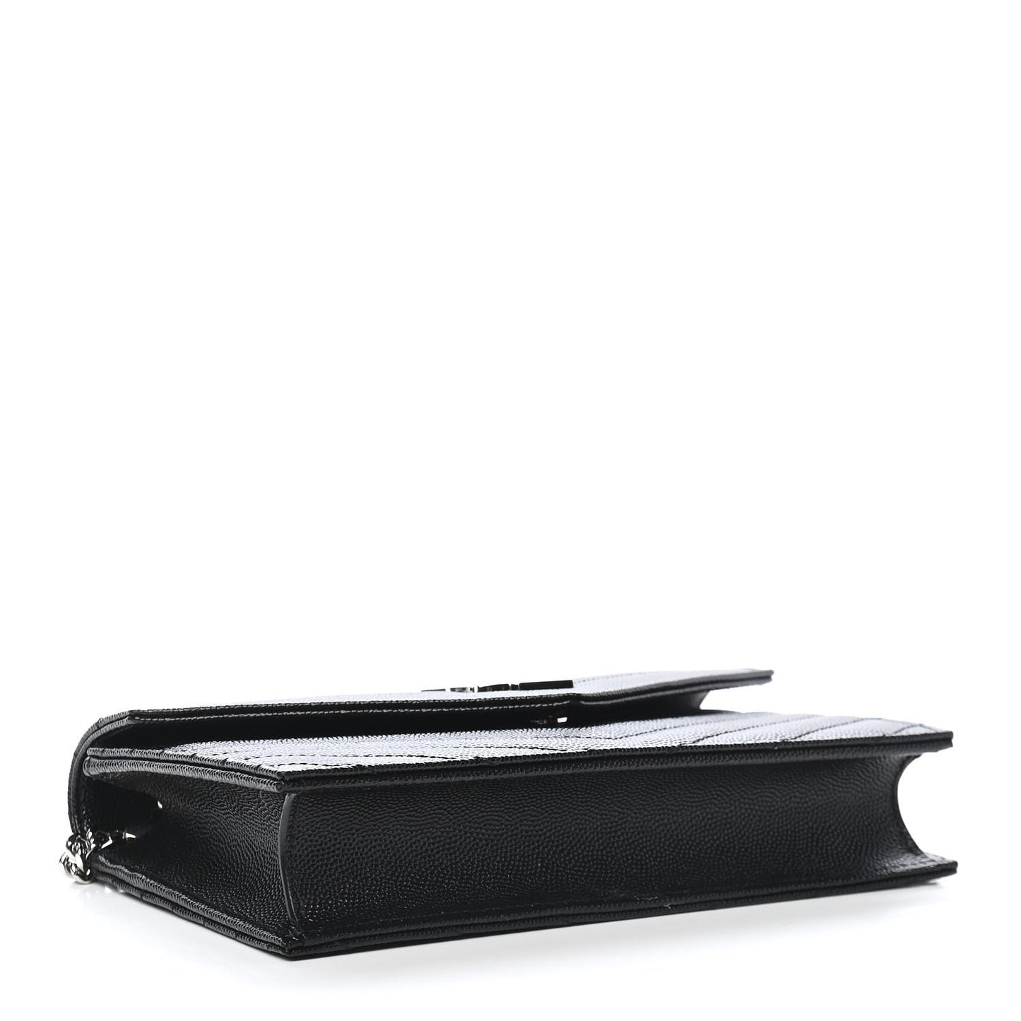 Grain De Poudre Matelasse Chevron Monogram Envelope Chain Wallet Black