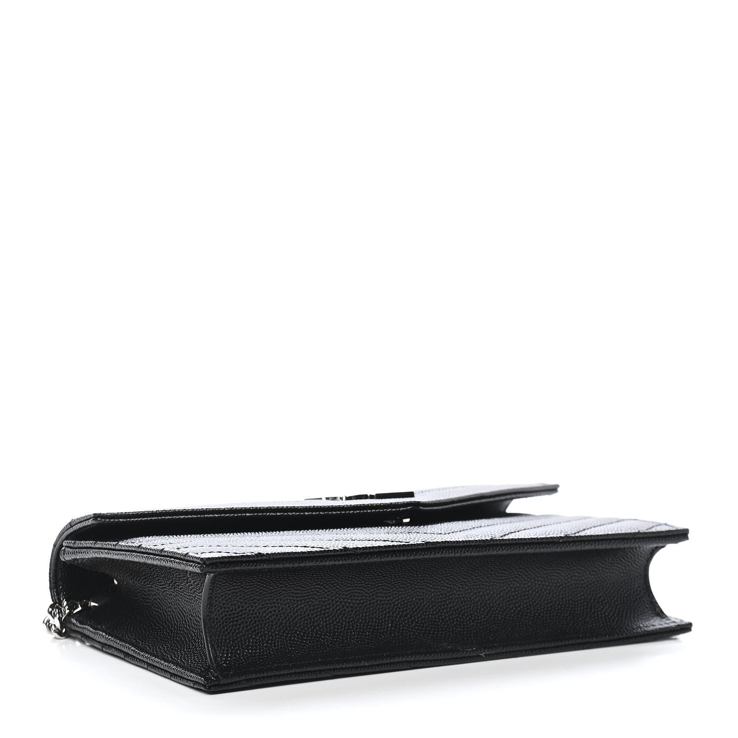 Saint Laurent Grain De Poudre Matelasse Chevron Monogram Envelope Chain Wallet Black 4 of 8