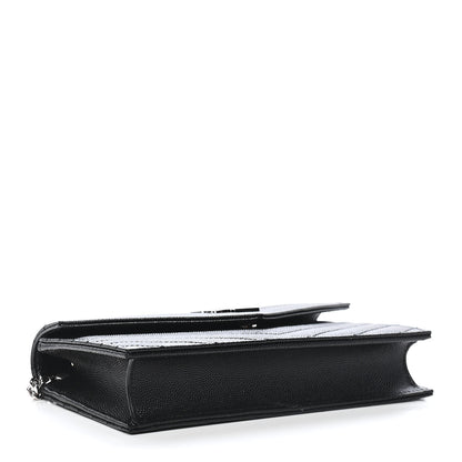Saint Laurent Grain De Poudre Matelasse Chevron Monogram Envelope Chain Wallet Black 4 of 8