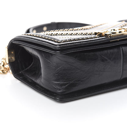 Chanel Crumpled Calfskin Chevron Chain Medium Boy Flap Black 8 of 9