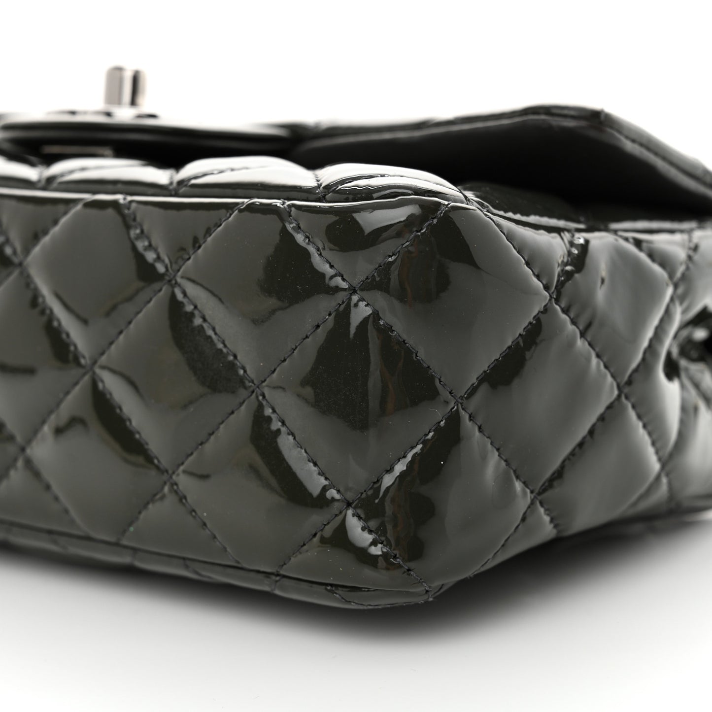 Patent Calfskin Quilted Mini Rectangular Flap Grey