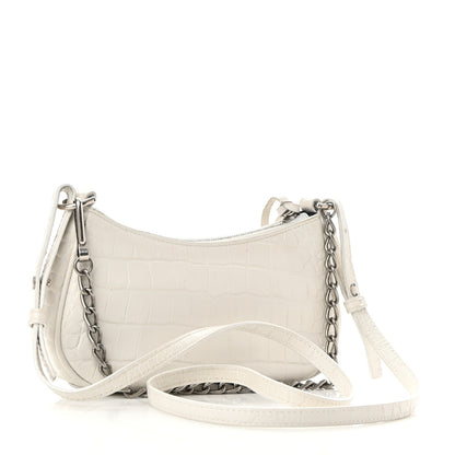 Balenciaga Extra Supple Calfskin Crocodile Embossed Le Cagole Mini Purse With Chain White 3 of 9